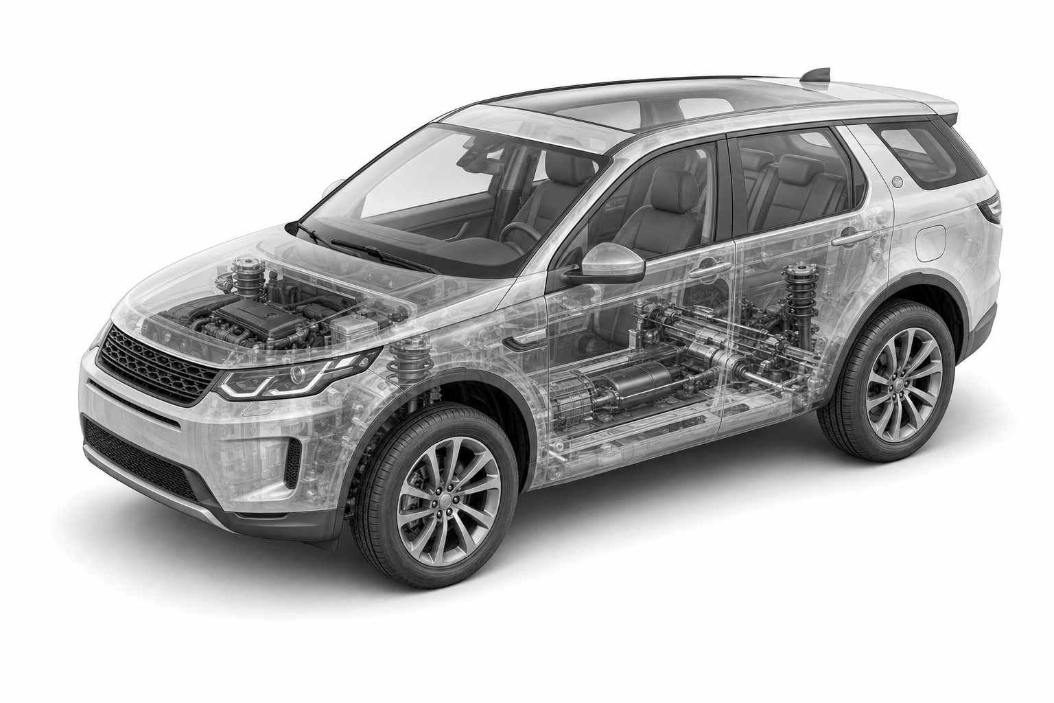 Przekrój modelu Land Rover Discovery Sport.