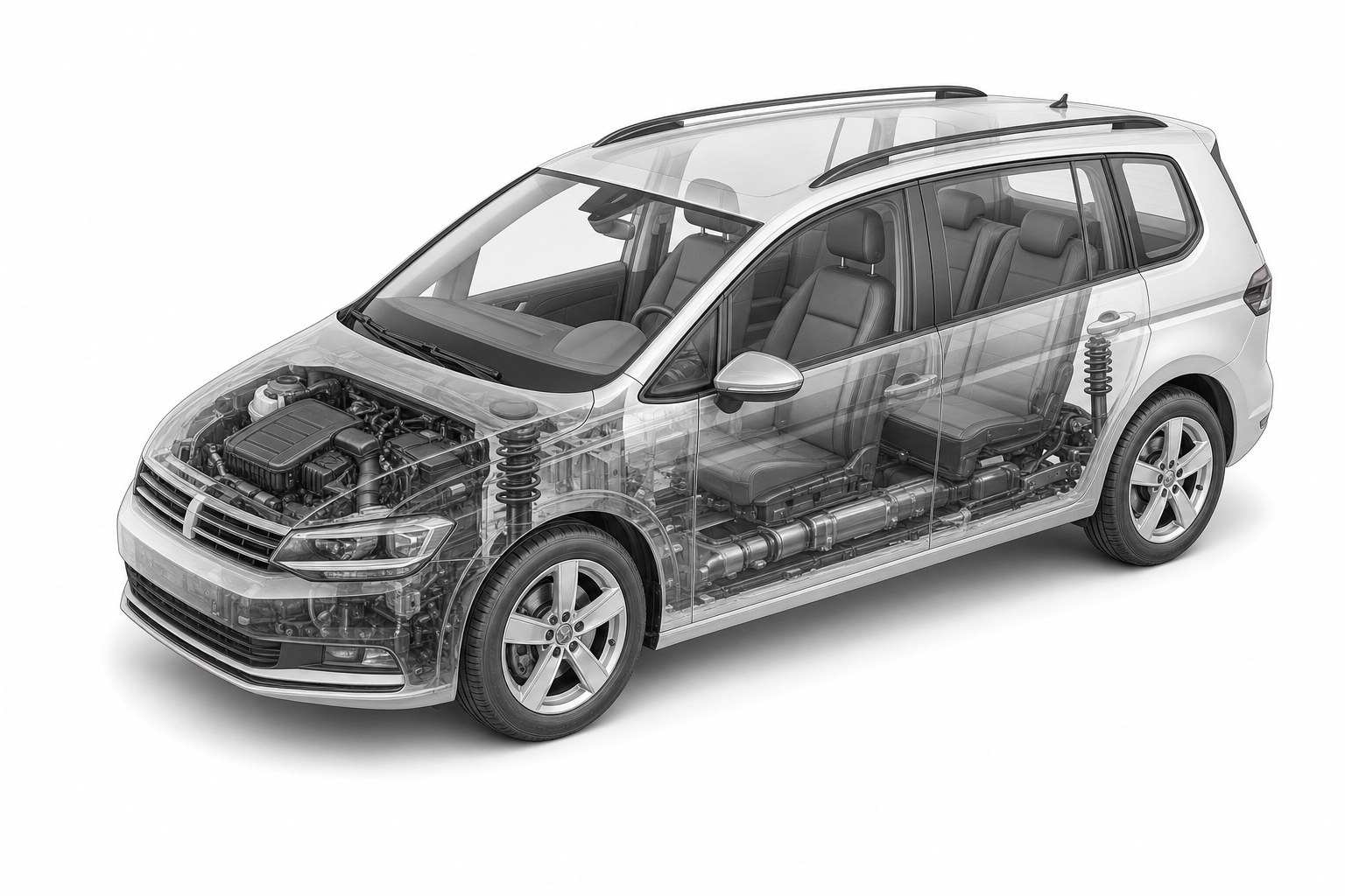 Przekrój modelu Volkswagen Touran.