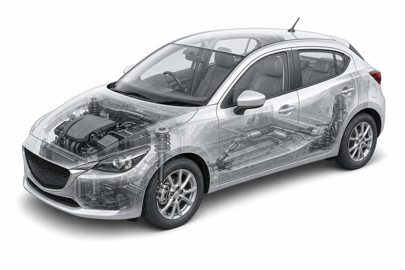 Przekrój modelu Mazda 2.