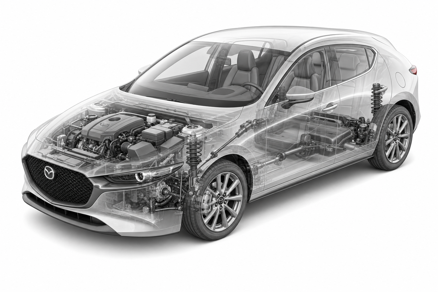 Przekrój modelu Mazda 3.