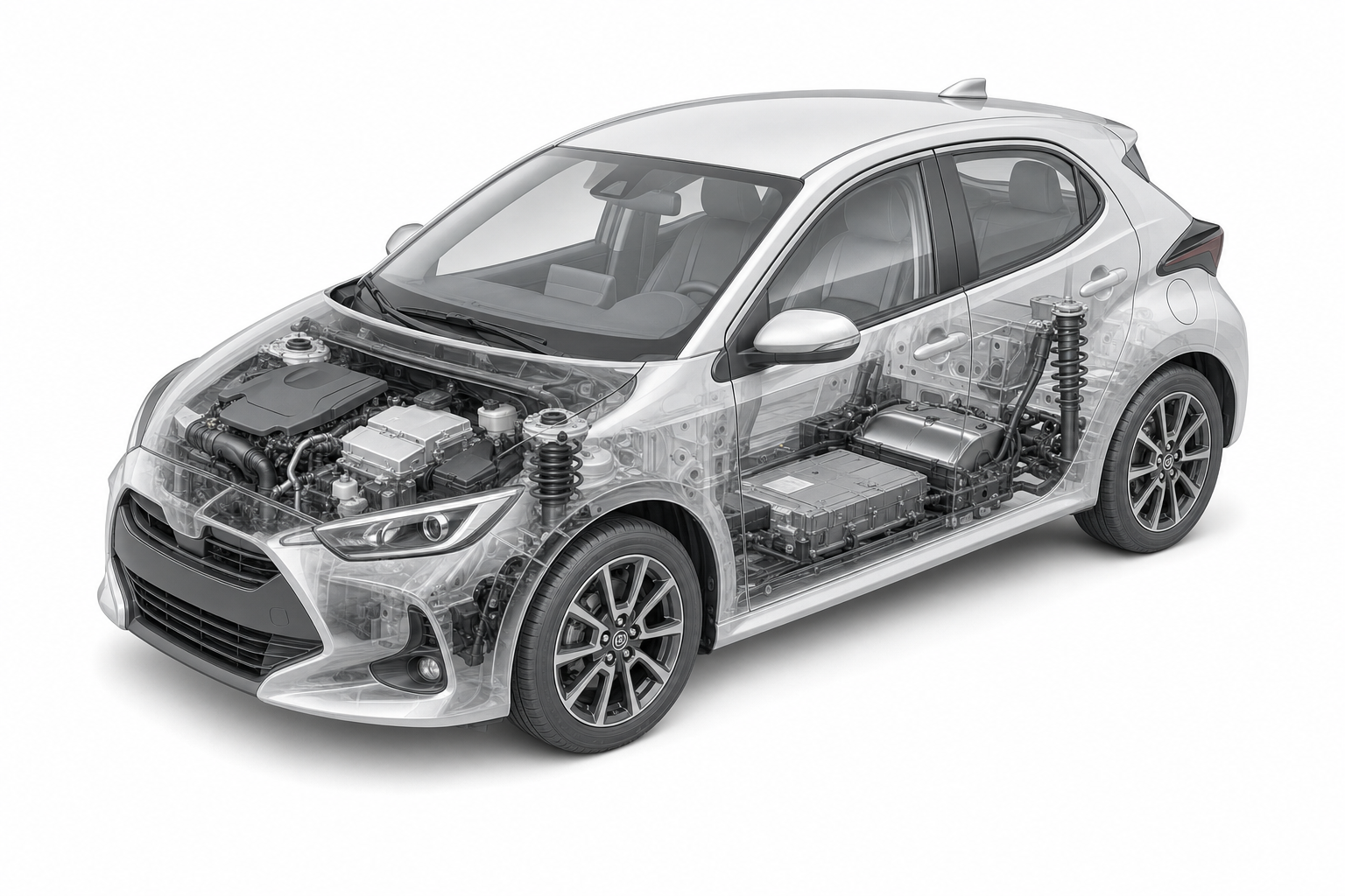 Przekrój modelu Mazda 2 Hybrid.
