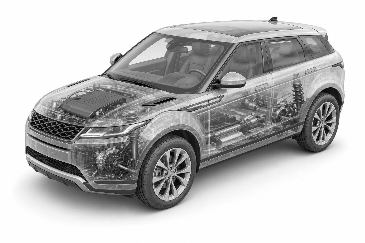 Przekrój modelu Land Rover Range Rover Evoque.